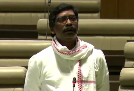 photo: screenshot of Hemant soren speaking at jharkhand assembly 